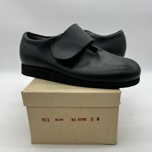 Blu Oxford 901 Womens 5 M Vintage Black Leather Hook‎ Loop Comfort Walking Shoes